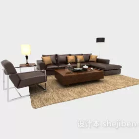 Simple Modern Sofa With Chair Carpet 3d model