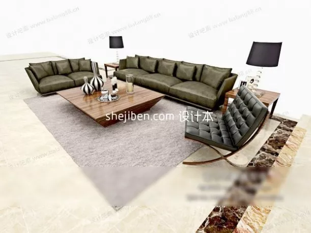 Wood Table Rectangular Shape Steel Leg 3d model