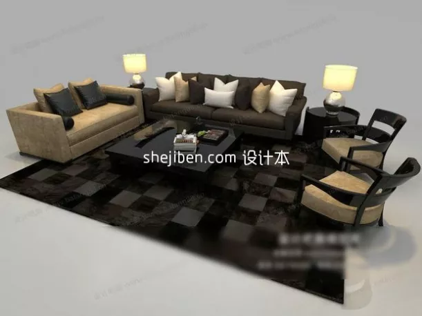Corner Waiting Sofa With Cushion 3d model