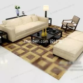 Set Of Sofa White Color With Carpet And Table 3d model