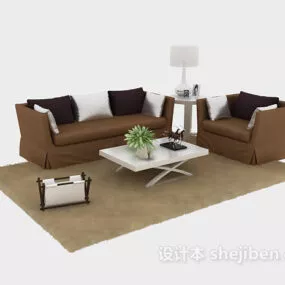 Leather Corner Sofa With Coffee Table 3d model