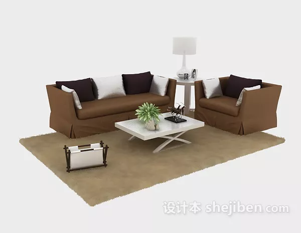 Modern Upholstered Sofa With Cushion 3d model