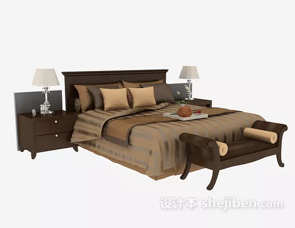 Double Bed With Yellow Mattress 3d model