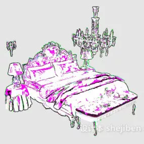 Classic European Bed Bedroom Set 3d model