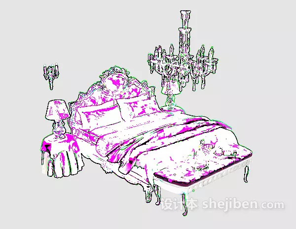 Realistic Double Bed With Blanket Pillows On Rug 3d model