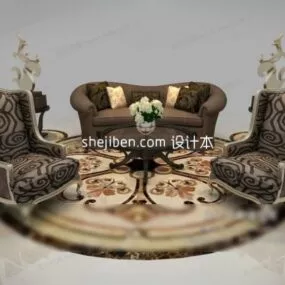 European Vintage Sofa Living Room Set 3d model