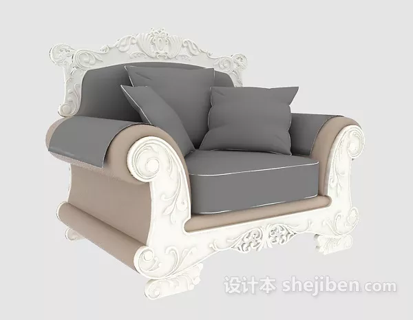 Four Seats Sofa Grey Fabric 3d model