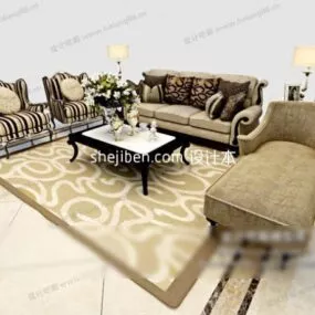 Living Room Sofa Coffee Table European Set 3d model