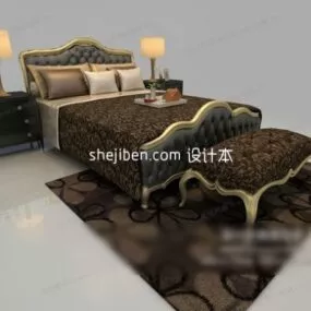 Vintage European Double Bed Set 3d model