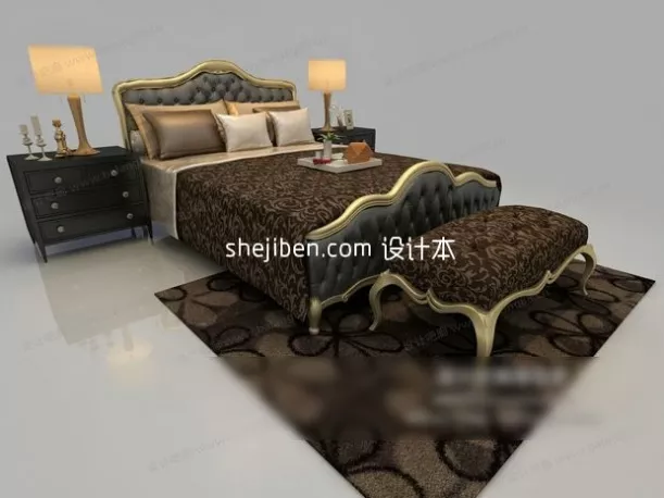 Bunked Bed With Curtain 3d model