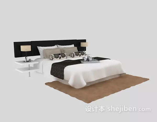 Modern Double Bed Set White Color 3d model Modern Double Bed Set White Color 3d model