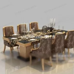 European Dining Table With Leathers Chairs 3d model