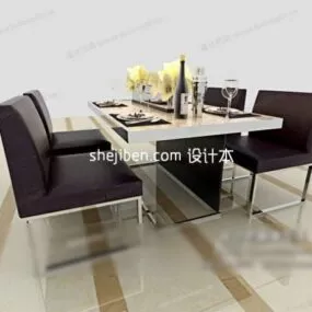 Modern Black And White Dining Table Set 3d model