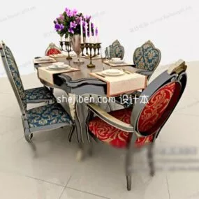 European Classic Dining Table And Chairs 3d model