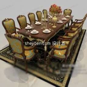 European Dining Table With Tableware 3d model