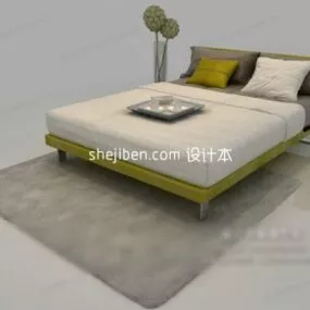 Minimalist Double Bed Set 3d model