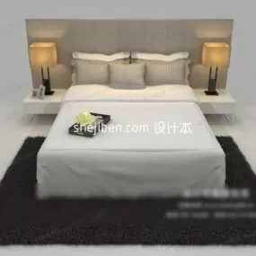 Double Bed Set White Color 3d model