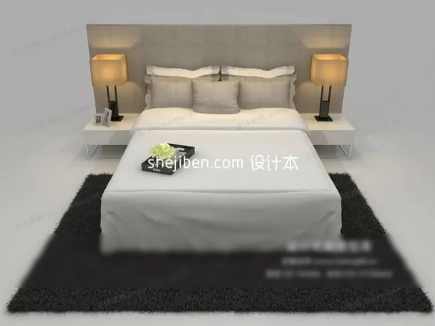 Double Bed Set White Color 3d model Double Bed Set White Color 3d model