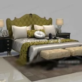 Double Bed Set European Vintage Furniture 3d model