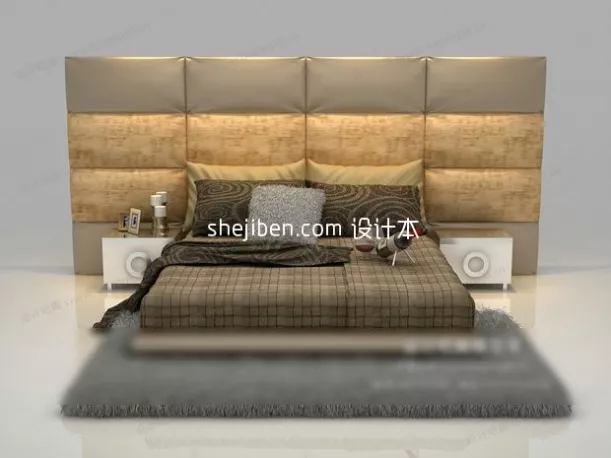 Double Bed Upholstered Back 3d model Double Bed Upholstered Back 3d model