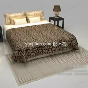 Brown Double Bed With Nightstand 3d model