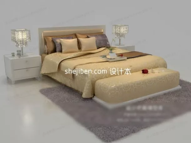 Bed Upholstery Grey Fabric 3d model