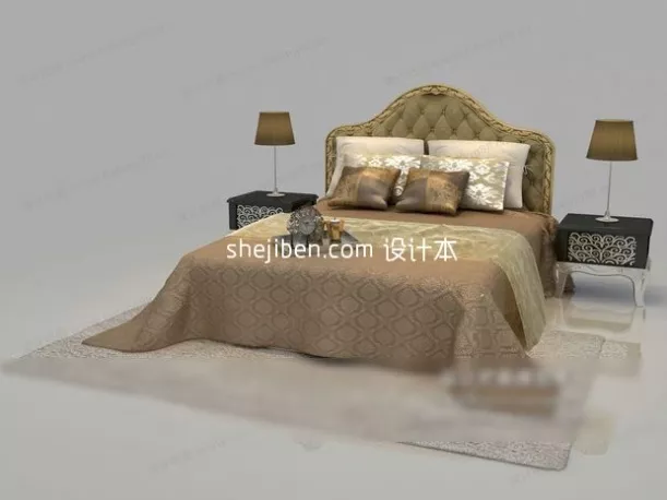 Double Bed With Pillow Blanket 3d model