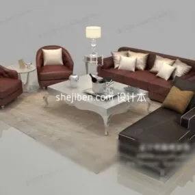 Leather European Sofa Coffee Table Set 3d model