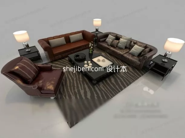 Lounge Sofa Fabric With Cushion 3d model