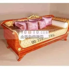 European Classic Leather Sofa Wood Frame 3d model