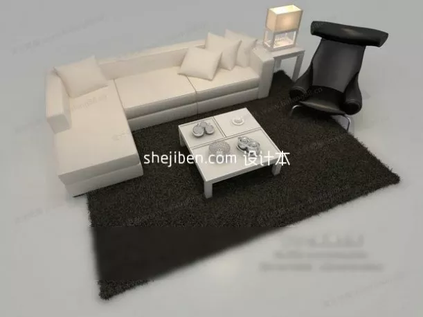 Modern Minimalist Sofa With Table Rug 3d model Modern Minimalist Sofa With Table Rug 3d model
