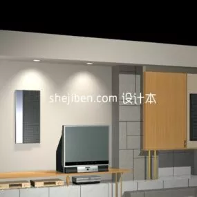 Tv Cabinet With Wall Background 3d model