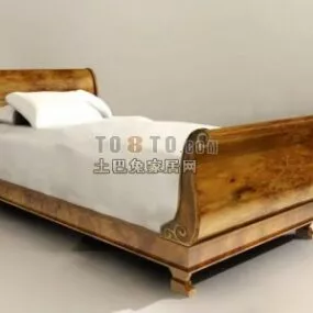 European Single Bed Wooden Material 3d model