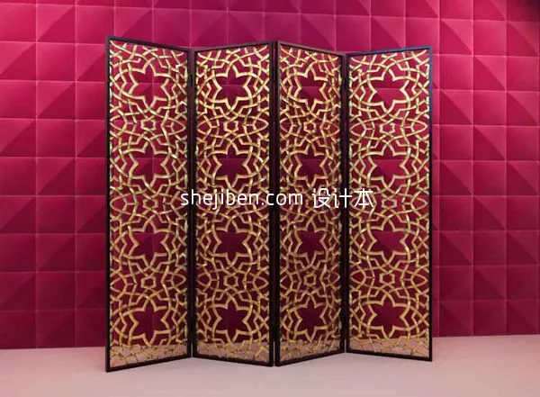 Wood Screen Partition With Photo Frame 3d model