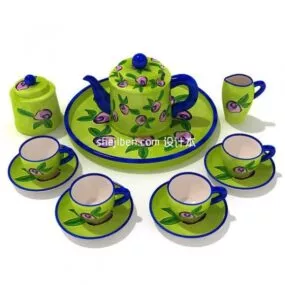 Teapot Cup Set Green Color 3d model