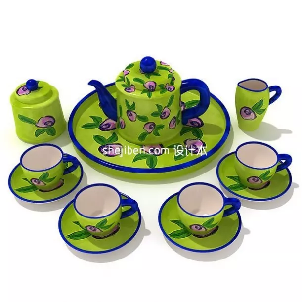 Asian Porcelain Teapot Set 3d model