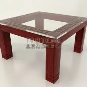 Square Coffee Table Wood Frame With Glass 3d model