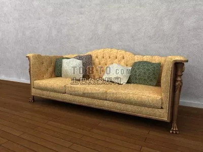 Grey Fabric Sofa Three Seats 3d model