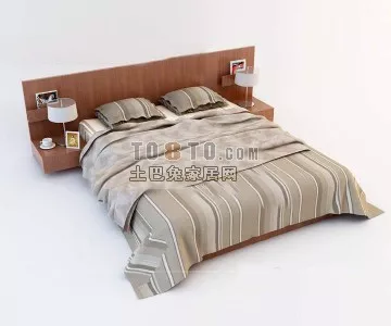 Realistic Double Bed With Back Wooden 3d model Realistic Double Bed With Back Wooden 3d model