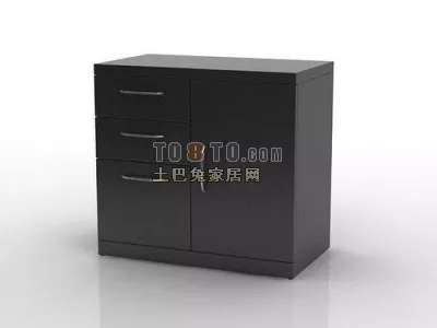 Wooden Cabinet With Shelf And Small Statue Decoration 3d model