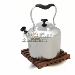 Classic Kettle On Wooden Plate 3d model