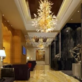 Hotel Interior Space With Leather Sofa 3d model