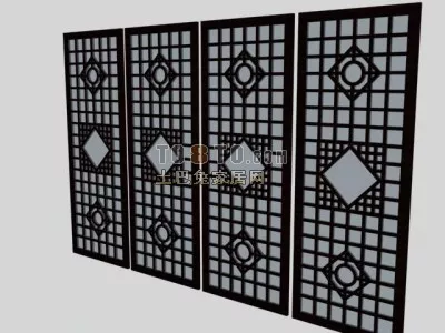 Wood Screen Partition With Photo Frame 3d model