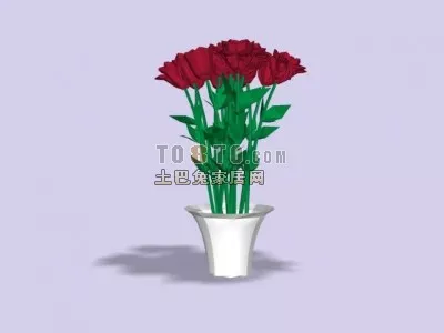 Small Green Plant Inside Glass Vase 3d model