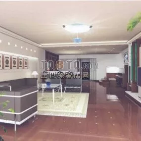 Living Room With Grey Sofa Chair And Carpet 3d model