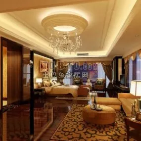 Living Room With Circle Chandelier 3d model