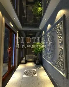 Living Room With Carved Backwall 3d model