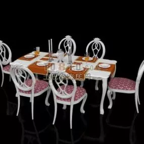 Dining Table With Steel Chair 3d model