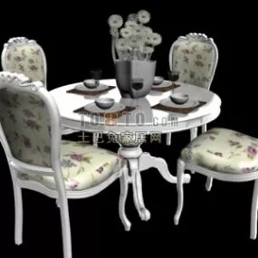 Classic European Dining Table Furniture With Chair 3d model