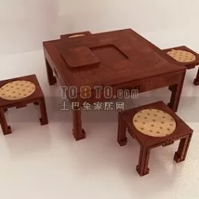 Wood Tea Table And Chair Set Chinese Style 3d model